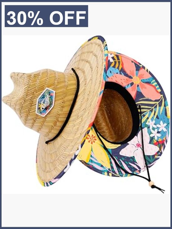UPF 50+ Wide Brim Straw Sun Hat Unisex Beach Fishing
